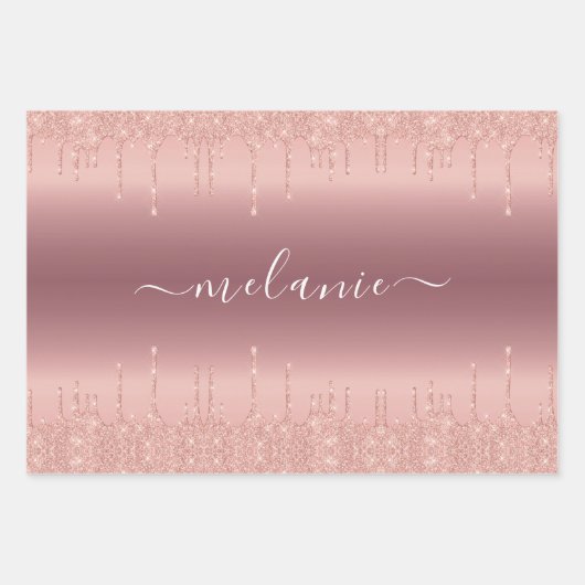 Roos gouden glitter Jouw naam inpakpapier vellen (Voorkant 2)