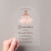 Roos Gouden Glitter Jurk Quinceañera Party Acryl Uitnodigingen (Insitu (Draagbaar))