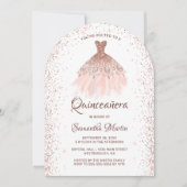 Roos Gouden Glitter Jurk Quinceañera Party Kaart (Voorkant)