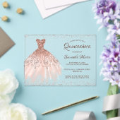 Roos Gouden Glitter Jurk Script Quinceañera Party Acryl Uitnodigingen (Insitu (Huwelijk))