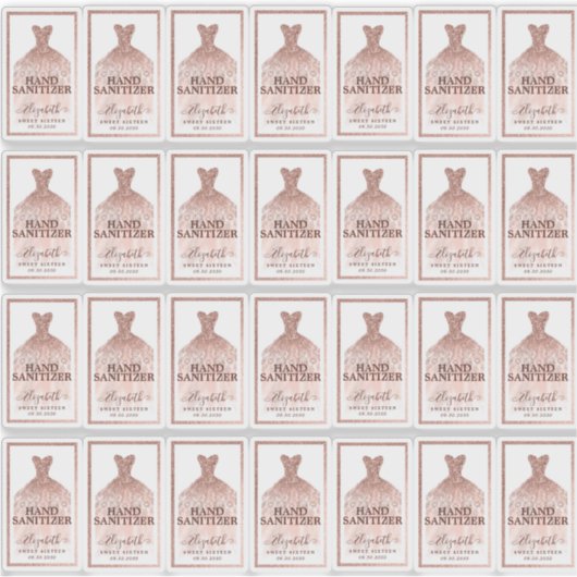 Roos Gouden Glitter Jurk Verjaardag Hand Sanitizer Sticker (Voorkant)