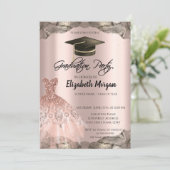 Roos Gouden Glitter Jurk Zwart Afstudeerder Pet Af Kaart (Staand voorkant)