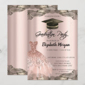 Roos Gouden Glitter Jurk Zwart Afstudeerder Pet Af Kaart (Voorkant / Achterkant)