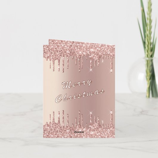 Roos Gouden Glitter Kerst Kaart (Achterkant)