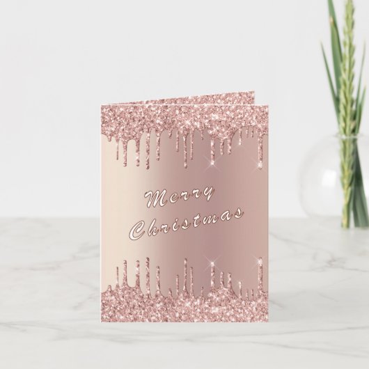Roos Gouden Glitter Kerst Kaart (Voorkant)