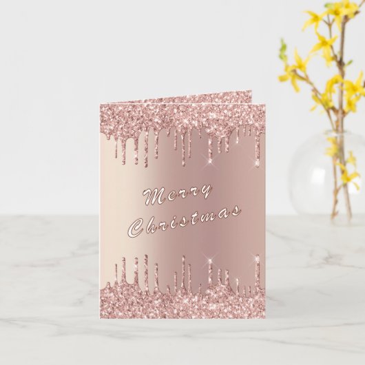 Roos Gouden Glitter Kerst Kaart (Gele Bloem)