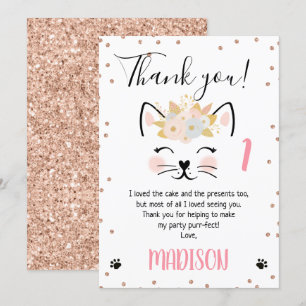 Roos gouden glitter kitten me dank je kaart