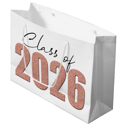 Roos Gouden Glitter Klasse van 2026 Groot Cadeauzakje (Voorkant Gekanteld)