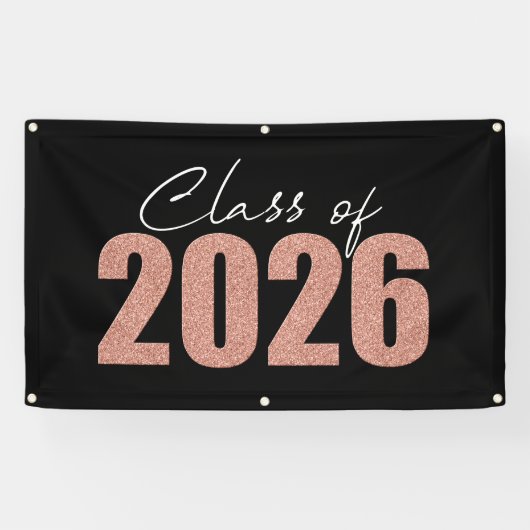 Roos Gouden Glitter Klasse van 2026 Spandoek (Horizontaal)