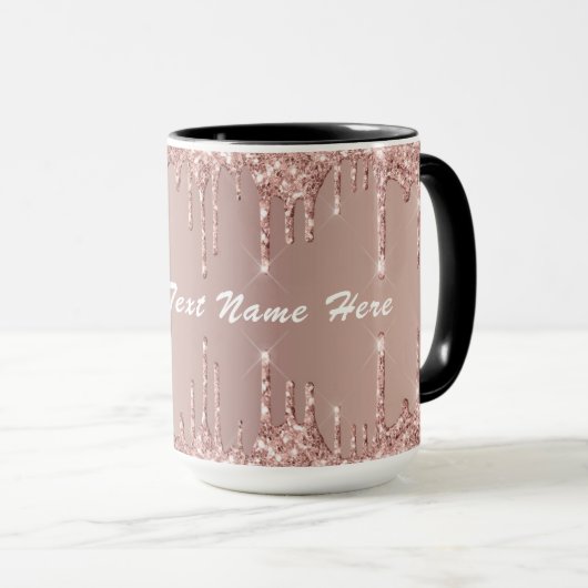 Roos Gouden Glitter Koffie Mok Gift met Aangepaste (Voorkant rechts)
