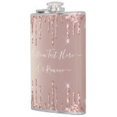 Roos Gouden Glitter Kolf met Aangepaste Tekst Heupfles (Links)