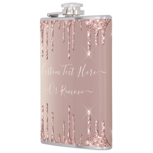 Roos Gouden Glitter Kolf met Aangepaste Tekst Heupfles (Links)