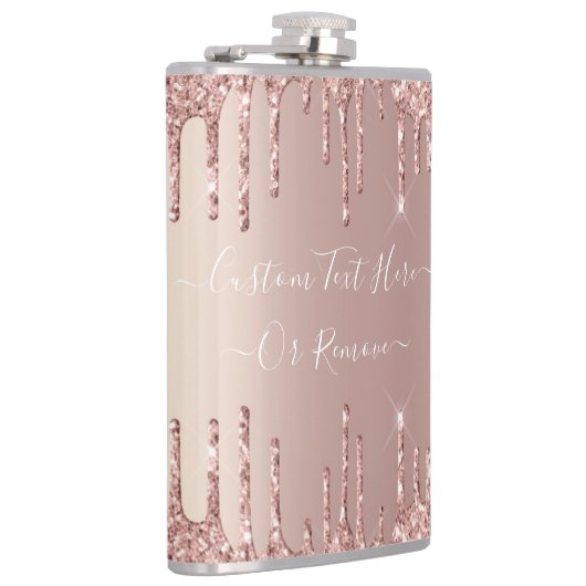 Roos Gouden Glitter Kolf met Aangepaste Tekst Heupfles (Rechts)