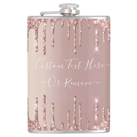 Roos Gouden Glitter Kolf met Aangepaste Tekst Heupfles (Voorkant)