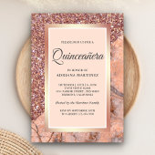 Roos Gouden Glitter Koraal Roze Marmer Quinceanera Kaart