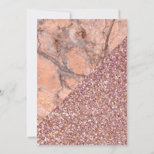 Roos Gouden Glitter Koraal Roze Marmer Quinceanera Kaart (Achterkant)