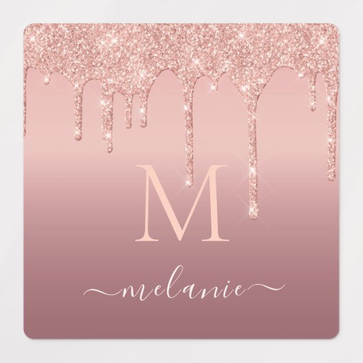 Roos Gouden Glitter Labels Gepersonaliseerde Naam (Design 1)
