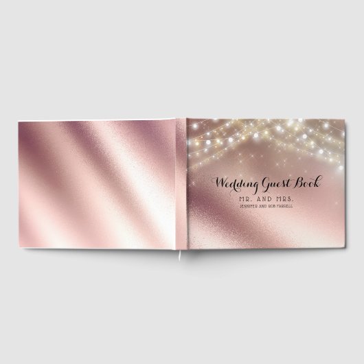 Roos gouden glitter lampjes bruiloft gastenboek (Volledig)