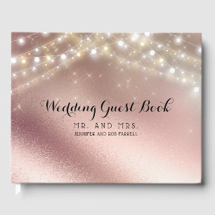 Roos gouden glitter lampjes bruiloft gastenboek