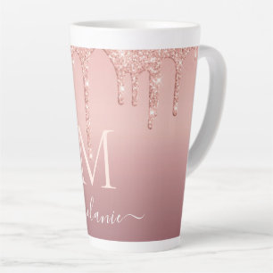 Roos Gouden Glitter Latte Mok Aangepaste Naam Lett
