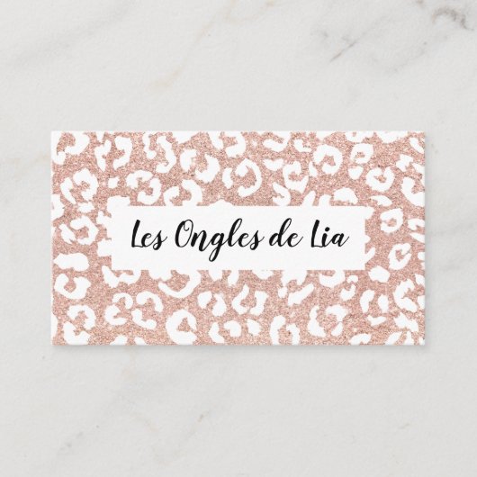 Roos gouden glitter-leopardlakken technicus visitekaartje (Voorkant)