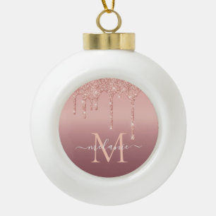 Roos gouden glitter letter naam kerst ornament