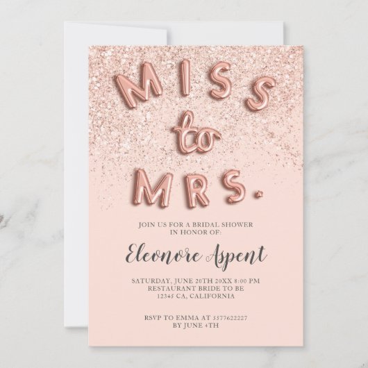 Roos gouden glitter letters blush vrijgezellenfees kaart (Voorkant)