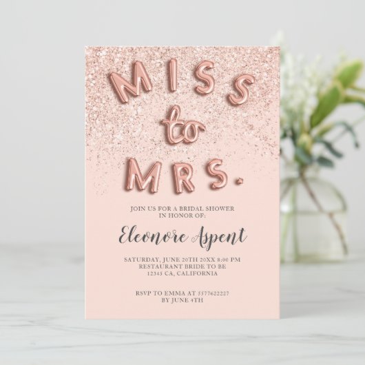 Roos gouden glitter letters blush vrijgezellenfees kaart (Staand voorkant)