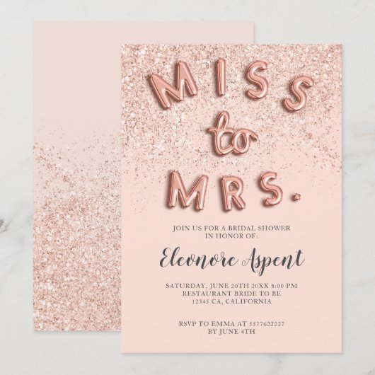 Roos gouden glitter letters blush vrijgezellenfees kaart (Voorkant / Achterkant)