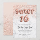 Roos gouden glitter letters marmer zoet zestien kaart (Voorkant / Achterkant)