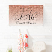 Roos gouden glitter lief 16 gepersonaliseerde part spandoek (Insitu)