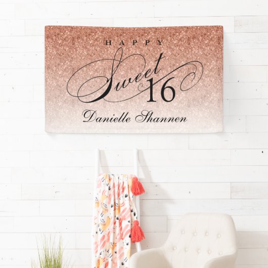 Roos gouden glitter lief 16 gepersonaliseerde part spandoek (Insitu)