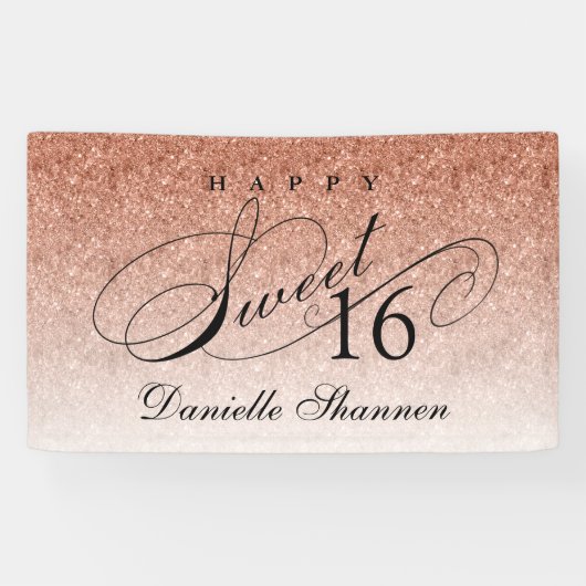 Roos gouden glitter lief 16 gepersonaliseerde part spandoek (Horizontaal)