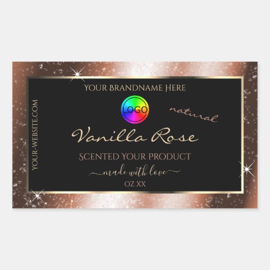Roos Gouden Glitter Lijst Product Label met Logo (Voorkant)