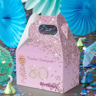Roos Gouden Glitter & Lint 80ste Verjaardag Bedankdoosjes