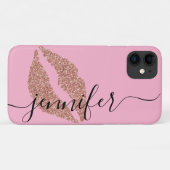 Roos gouden glitter lippen, gepersonaliseerd roze Case-Mate iPhone case (Achterkant (horizontaal))