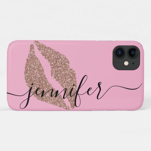 Roos gouden glitter lippen, gepersonaliseerd roze Case-Mate iPhone case (Achterkant (horizontaal))