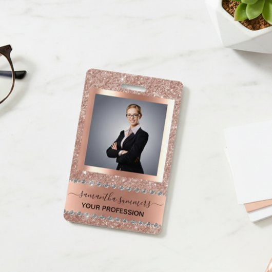 Roos Gouden Glitter Look Bling Diamond Business Badge