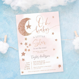 Roos gouden glitter maan sterren wolken oh baby sh kaart