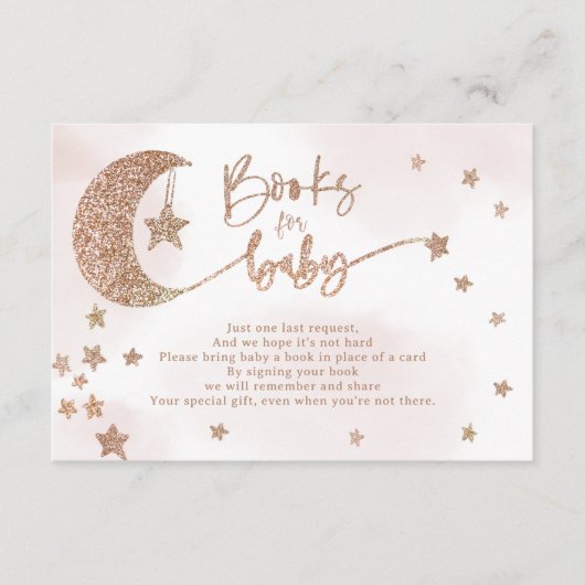 Roos gouden glitter maansterren wolken brengen boe informatiekaartje (Voorkant)