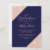 Roos gouden glitter marineblauw typografie afstude kaart (Voorkant)