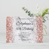 Roos Gouden Glitter Marmer 50e Verjaardag Kaart (Staand voorkant)