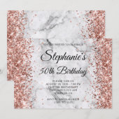 Roos Gouden Glitter Marmer 50e Verjaardag Kaart (Voorkant / Achterkant)