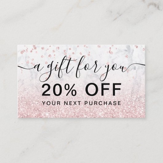 roos gouden glitter marmer kortingskaartje (Voorkant)