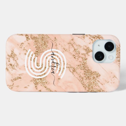 Roos Gouden Glitter Marmer Personaliseer Naam Mono Case-Mate iPhone Case (Achterkant (horizontaal))