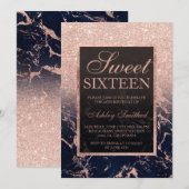 Roos gouden glitter marmer waterverf Sweet 16 Kaart (Voorkant / Achterkant)