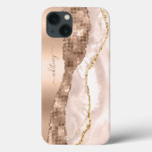 Roos Gouden Glitter Marmeren Agaat Modern Monogram Case-Mate iPhone Case (Achterkant)