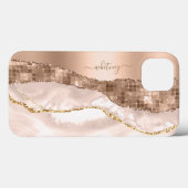 Roos Gouden Glitter Marmeren Agaat Modern Monogram Case-Mate iPhone Case (Achterkant (horizontaal))