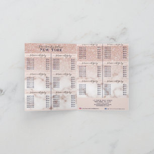 Roos Gouden Glitter Marmeren Gradient Salon Prijsl Notitiekaartje