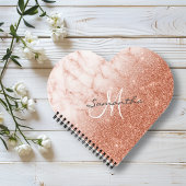 Roos Gouden Glitter Marmeren Monogram Hart Notitieboek